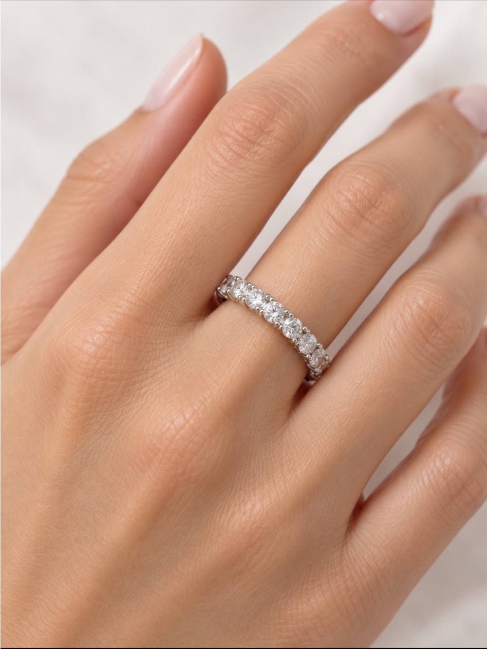 Sterling Silver Moissanite Eternity Band 3.47 CT MSRP $539.99 NWT Size 9